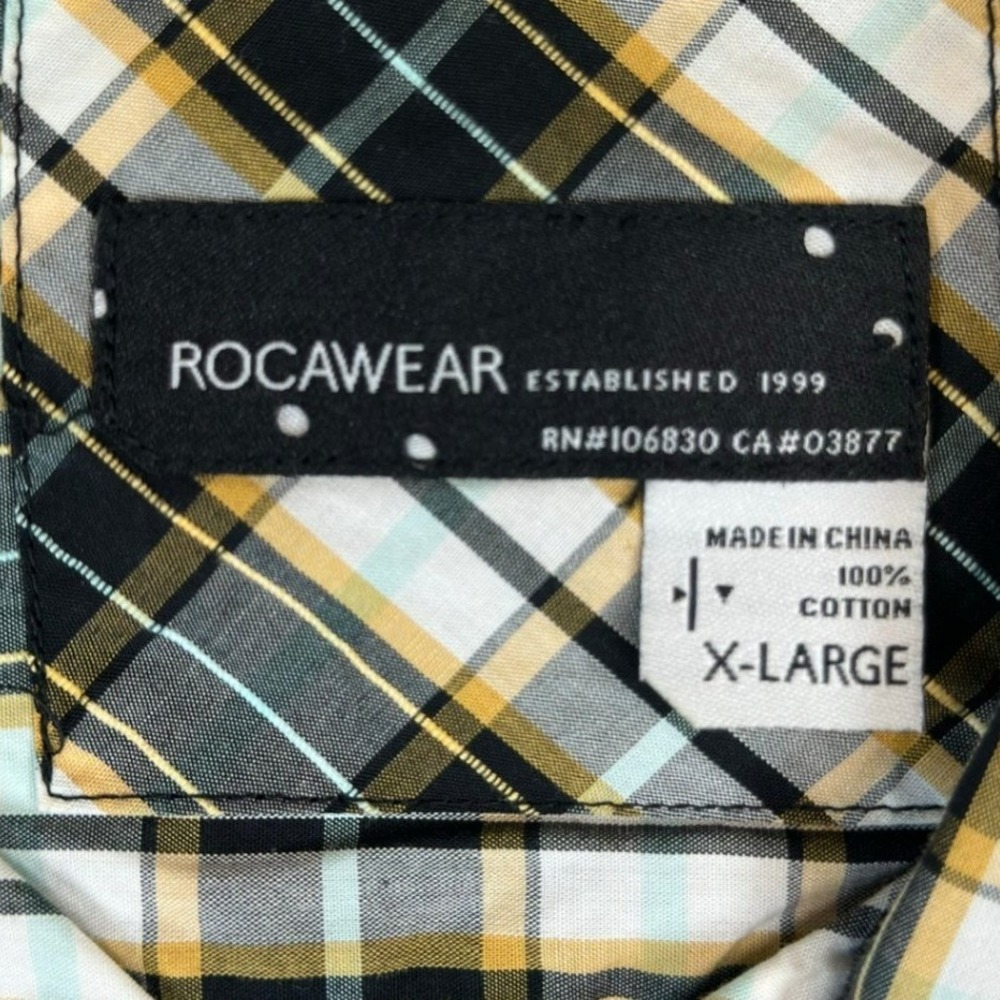 Rocawear Button Down Men XL Black Yellow Plaid‎ Long Sleeve Shirt Cotton 0259 - Picture 4 of 10